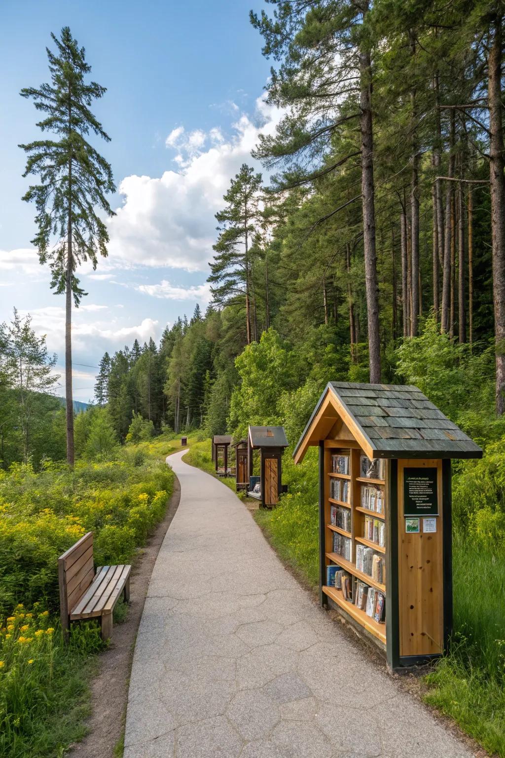 A nature walk library, merging exploration with the joy of reading.