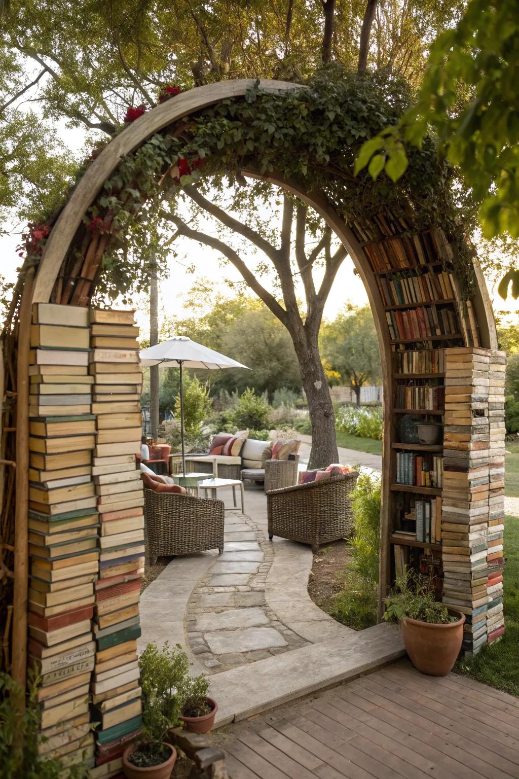 A book archway, welcoming readers into a world of outdoor literature.