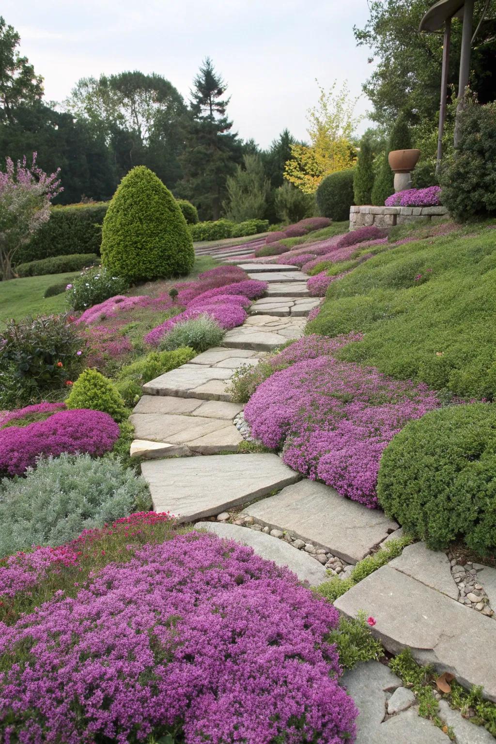 Colorful ground covers that enhance the garden floor.