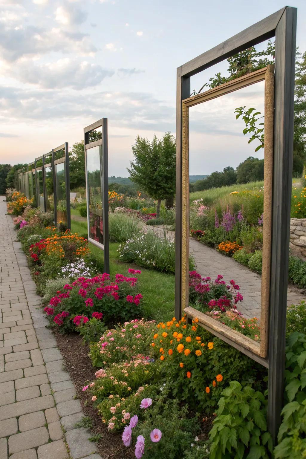 Reflective surfaces that enhance garden colors.