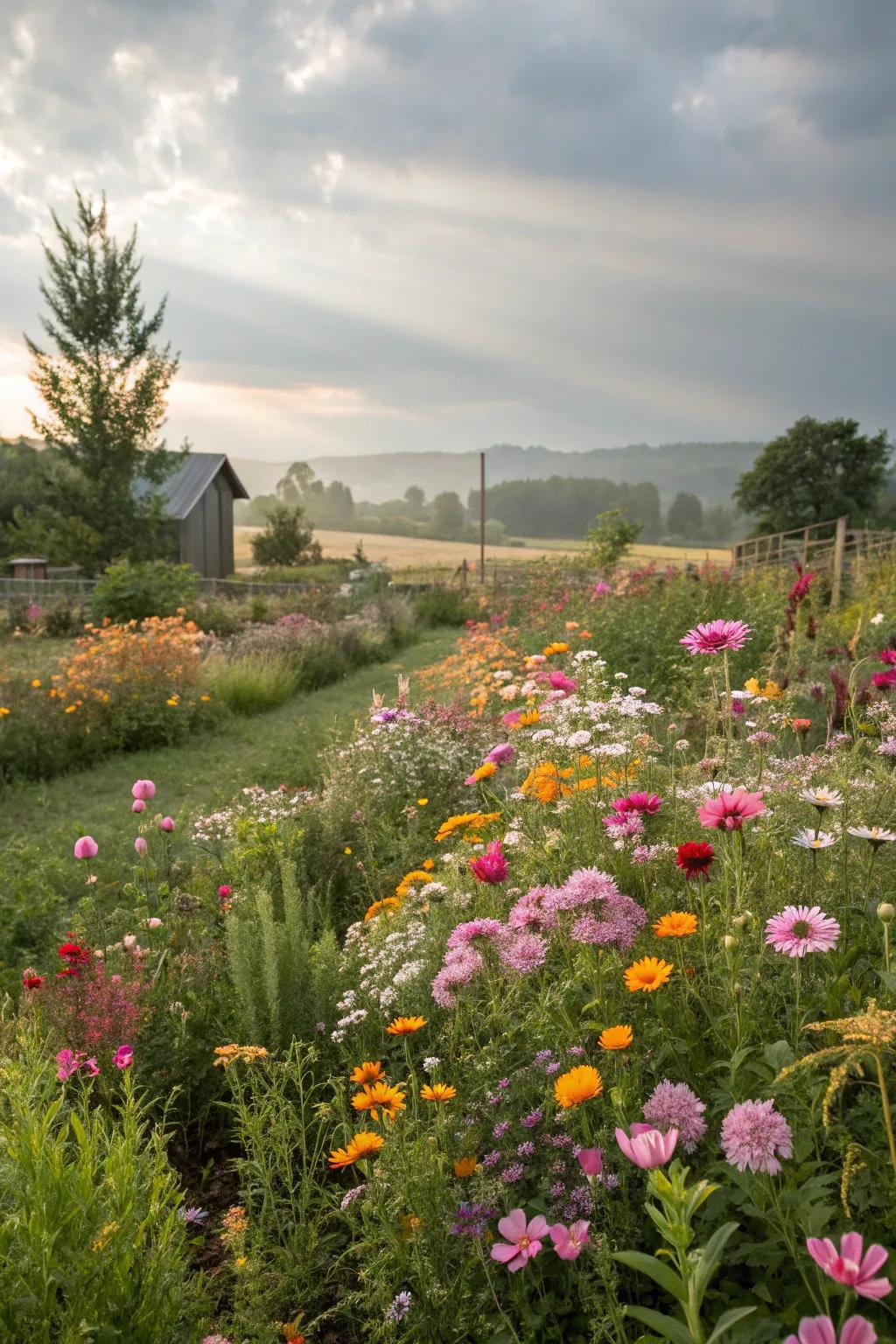 A wildflower meadow bursting with natural color.