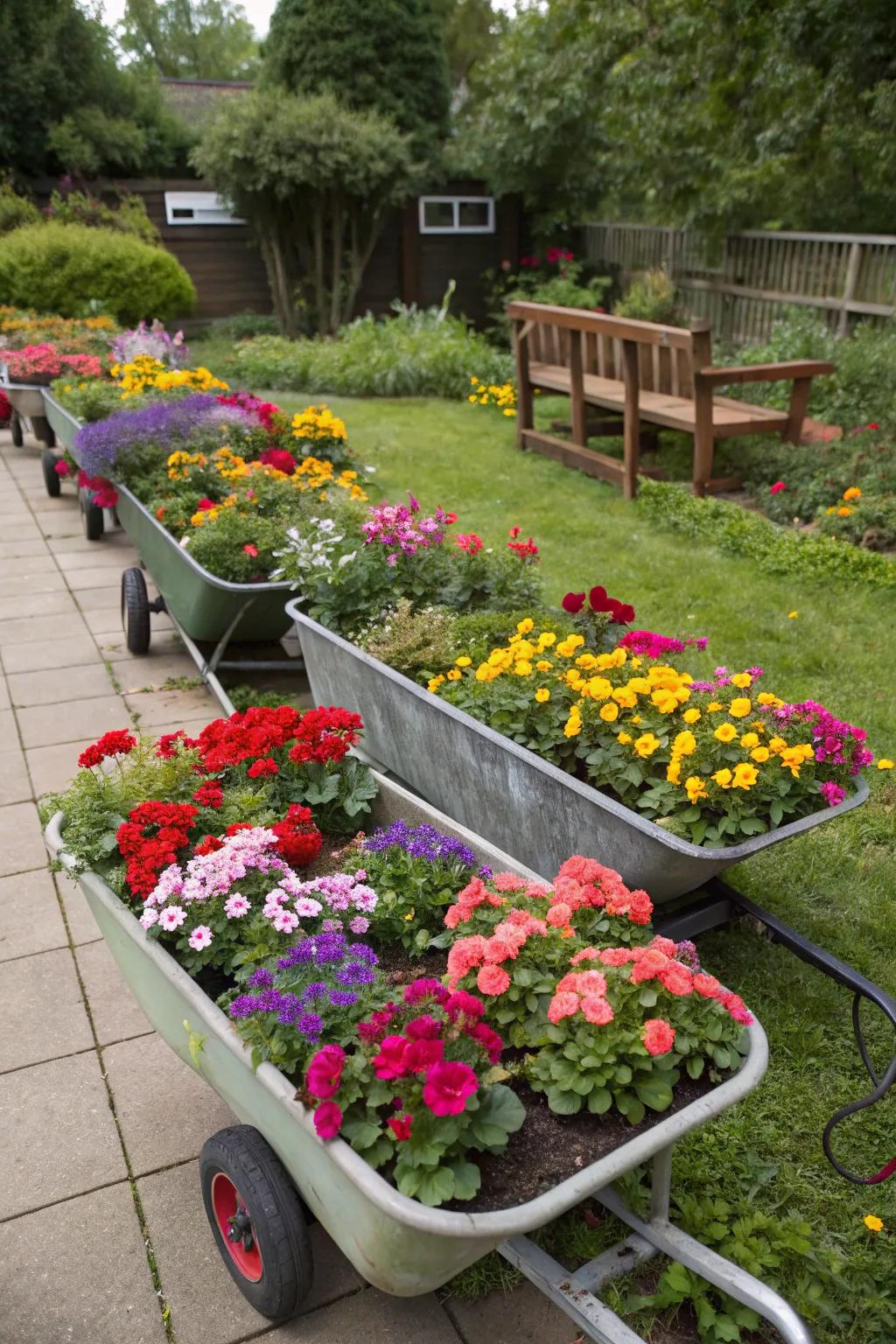 Moveable planters that offer flexible garden color.