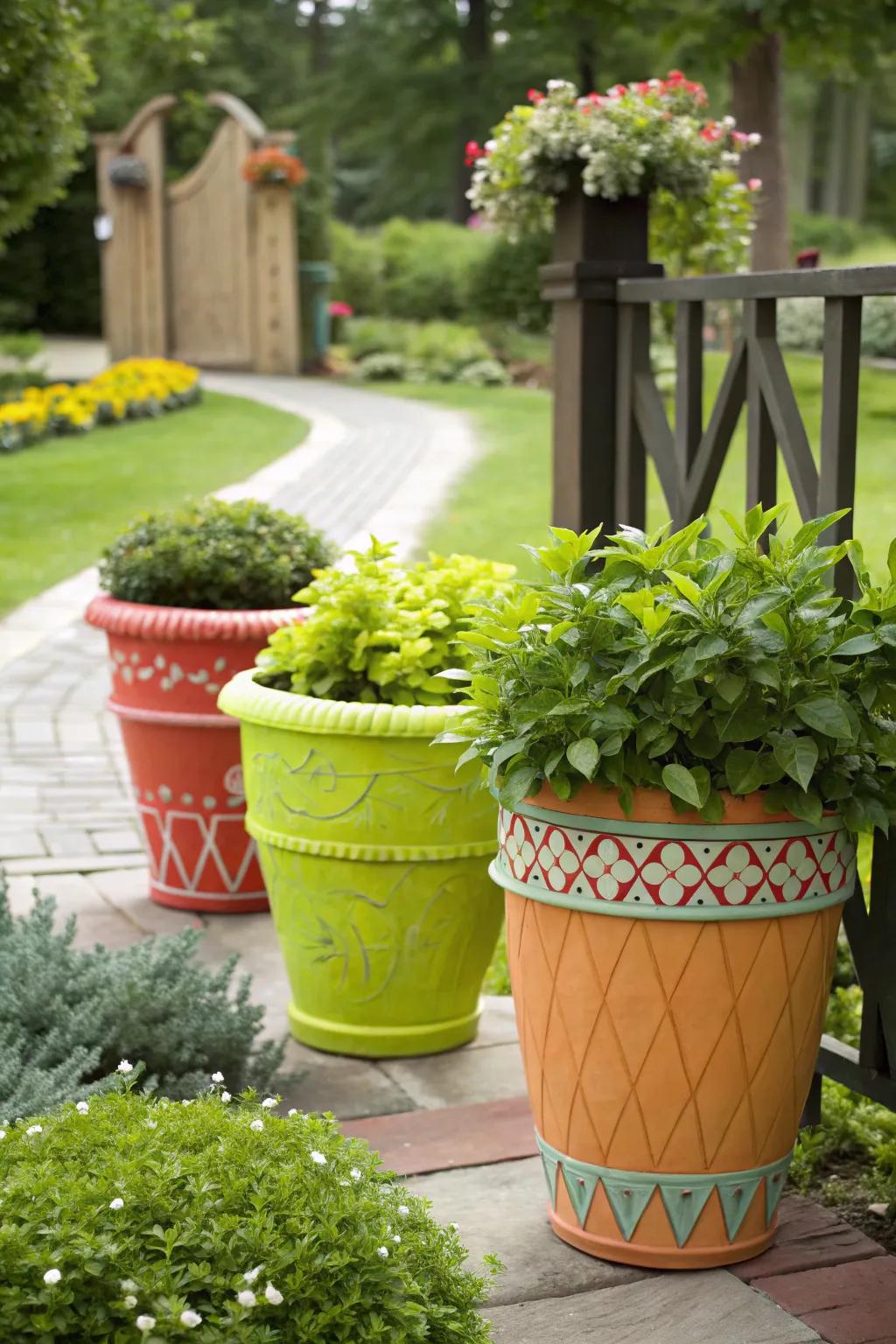 Colorful pots that brighten up the garden.