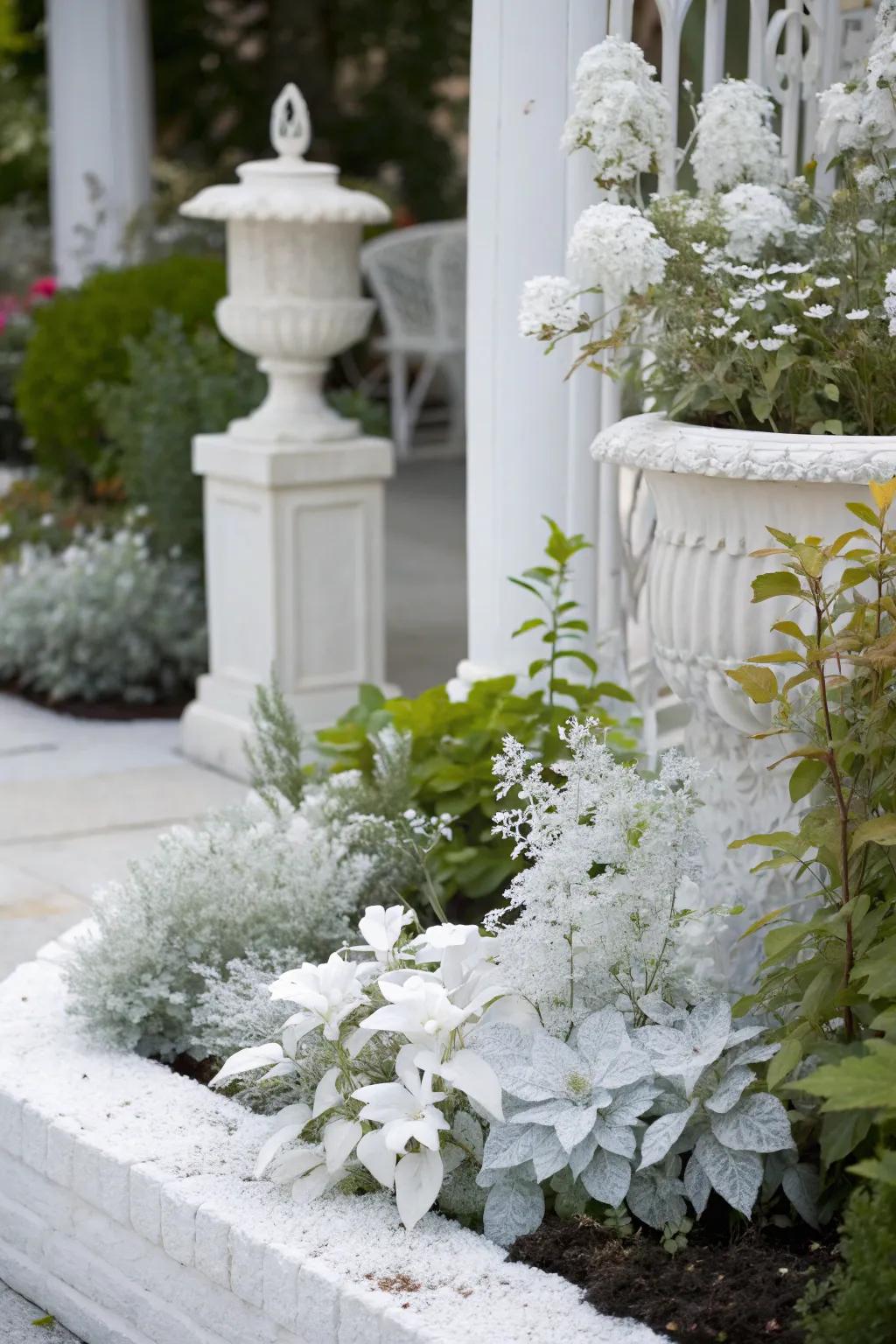 A serene and cohesive monochromatic garden theme.