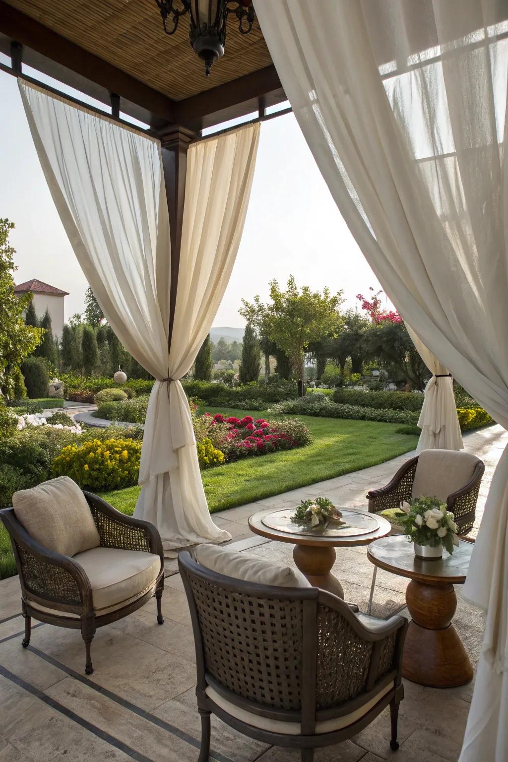 Enhance elegance with dramatic canopy curtains.