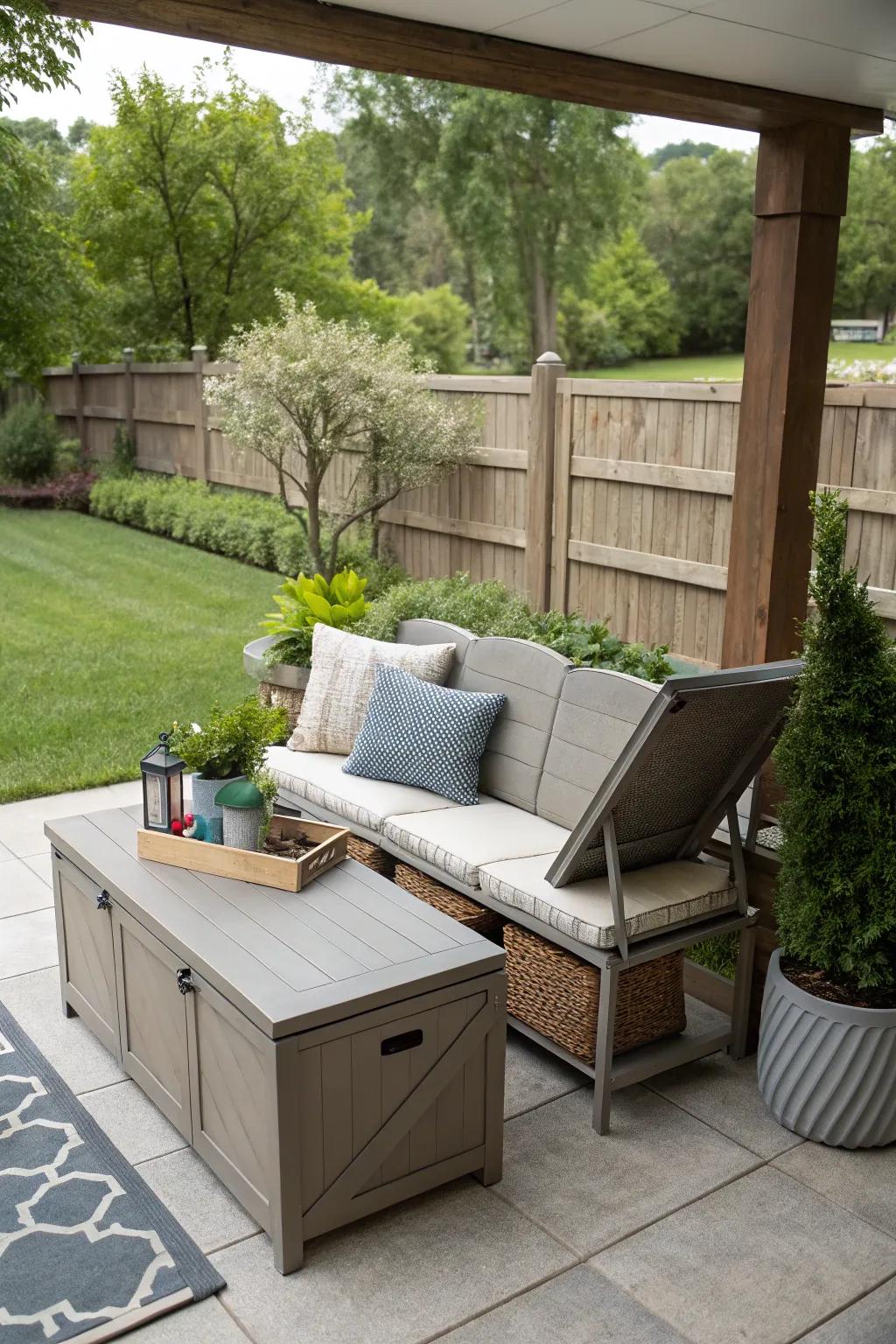 Maximize space with multi-functional patio furniture.