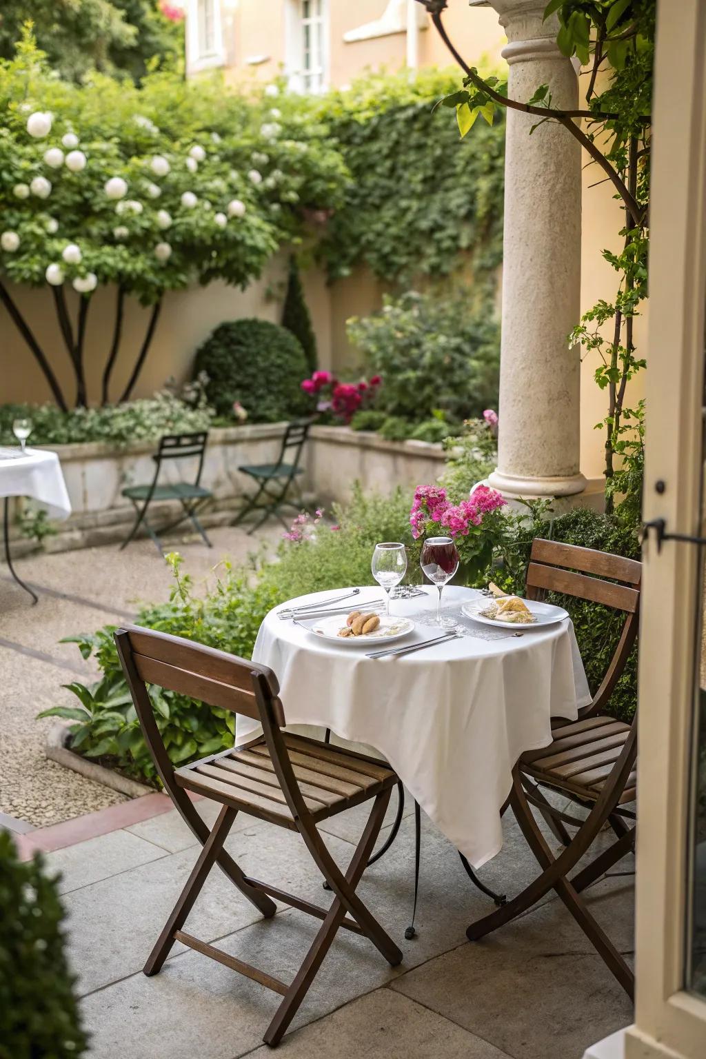 Enjoy dining al fresco with a charming bistro nook.