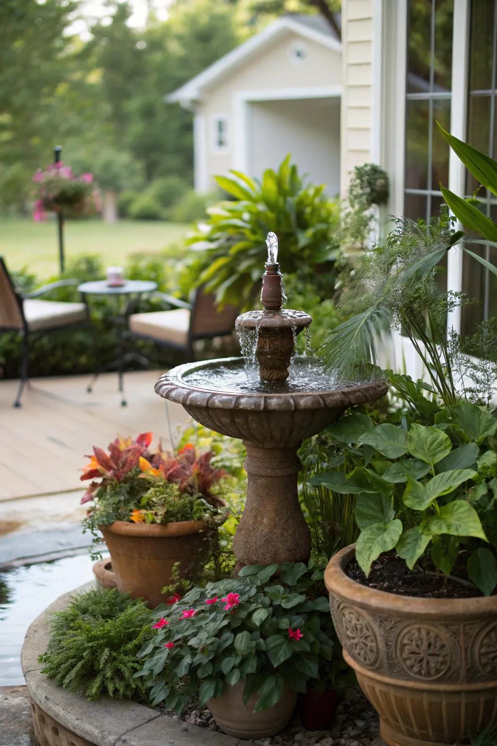 Bring tranquility with a serene water feature.