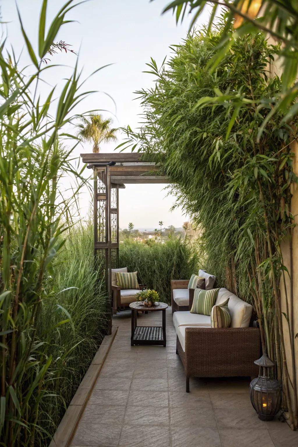 Use tall plants to create a private and intimate patio atmosphere.