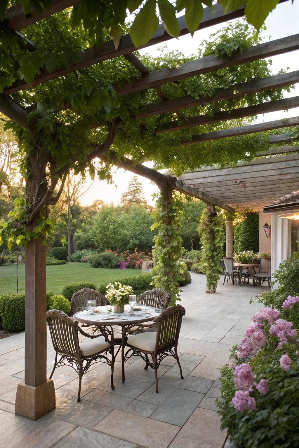 A pergola offers shade and style to your patio setting.