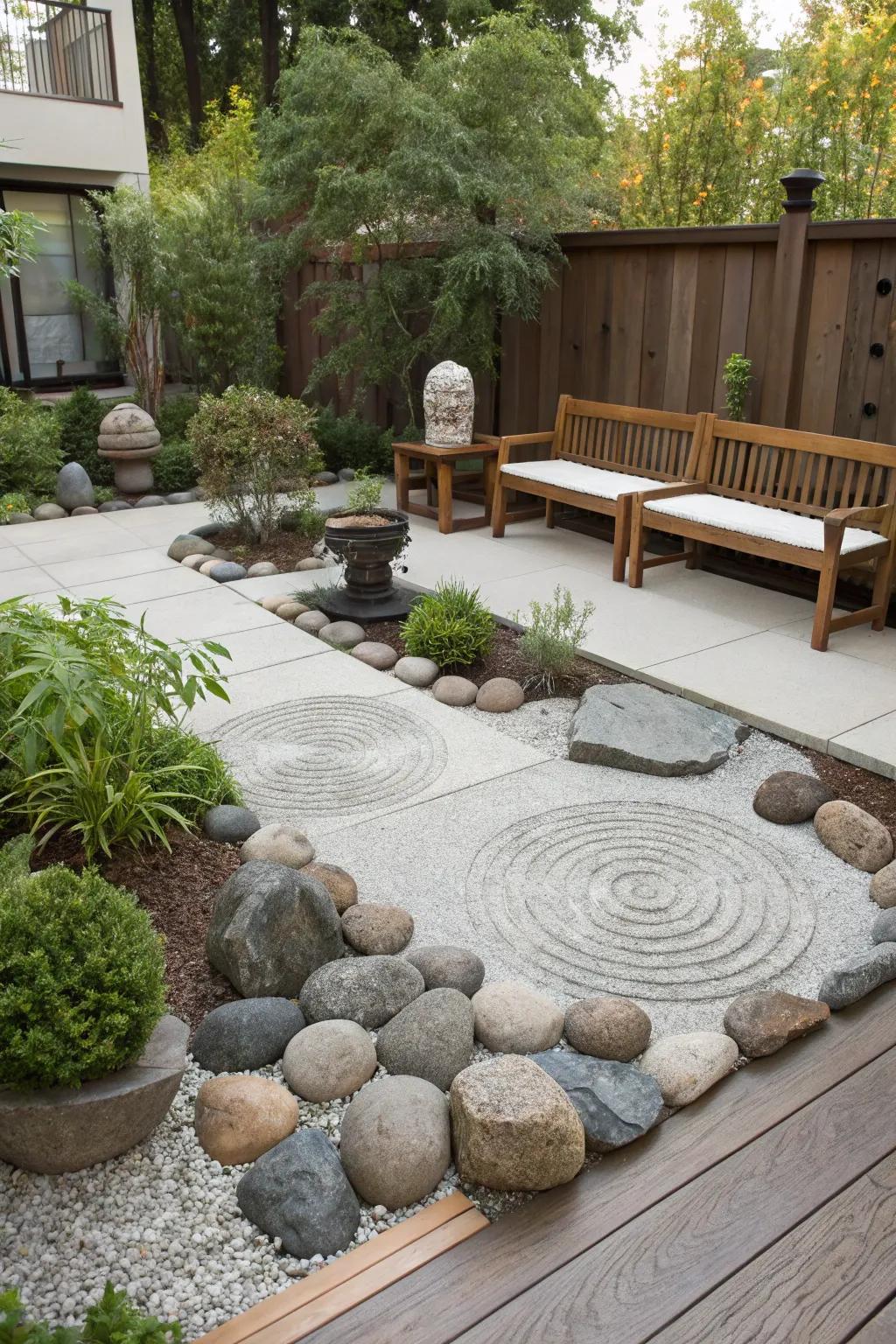 Create a peaceful retreat with a zen rock garden on your patio.