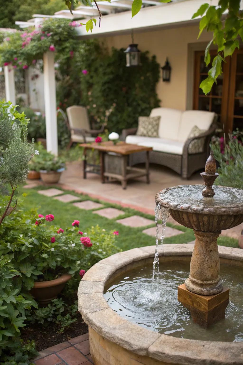 Enhance tranquility with a soothing water feature.