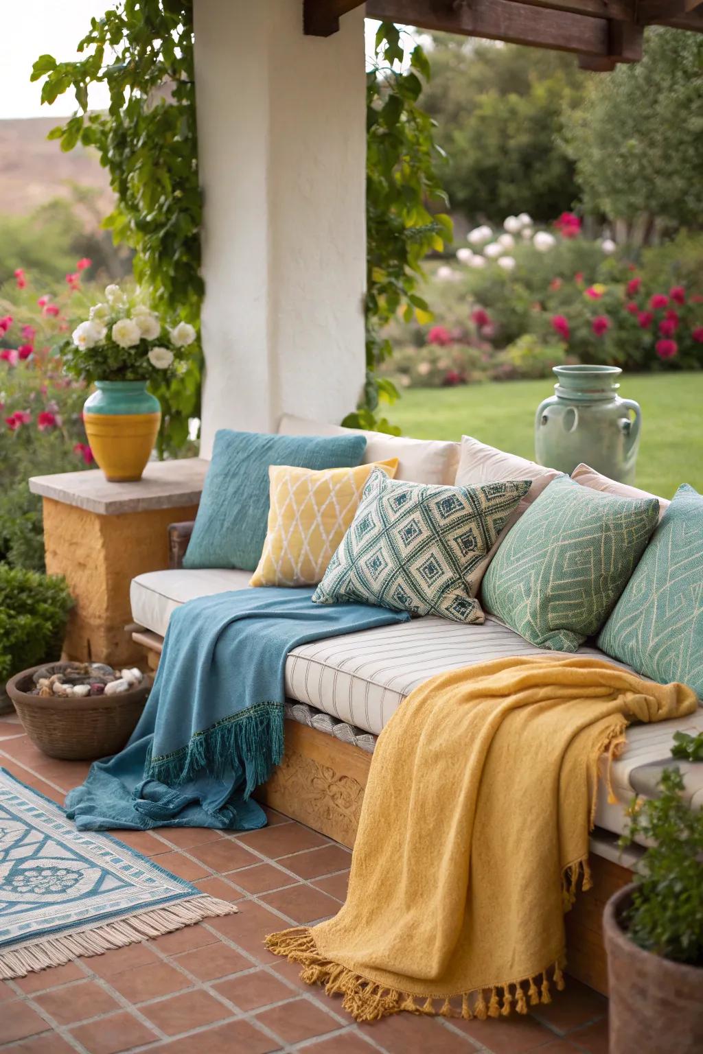 Add warmth and color with cozy textiles.