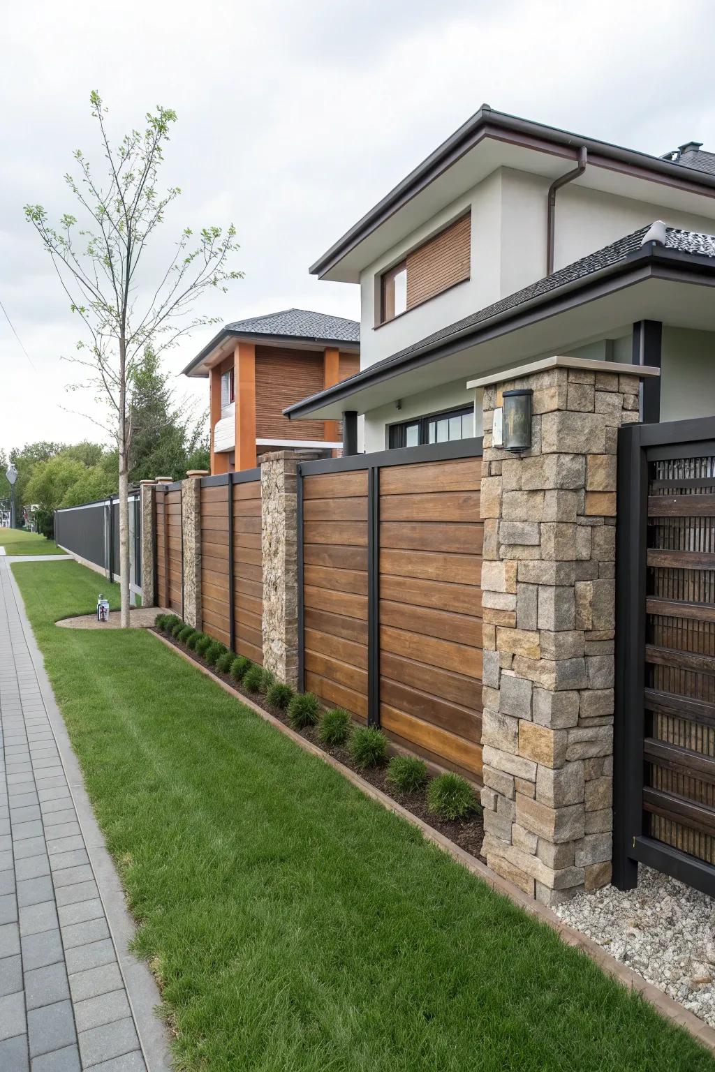 Striking contrast with mixed material fences.