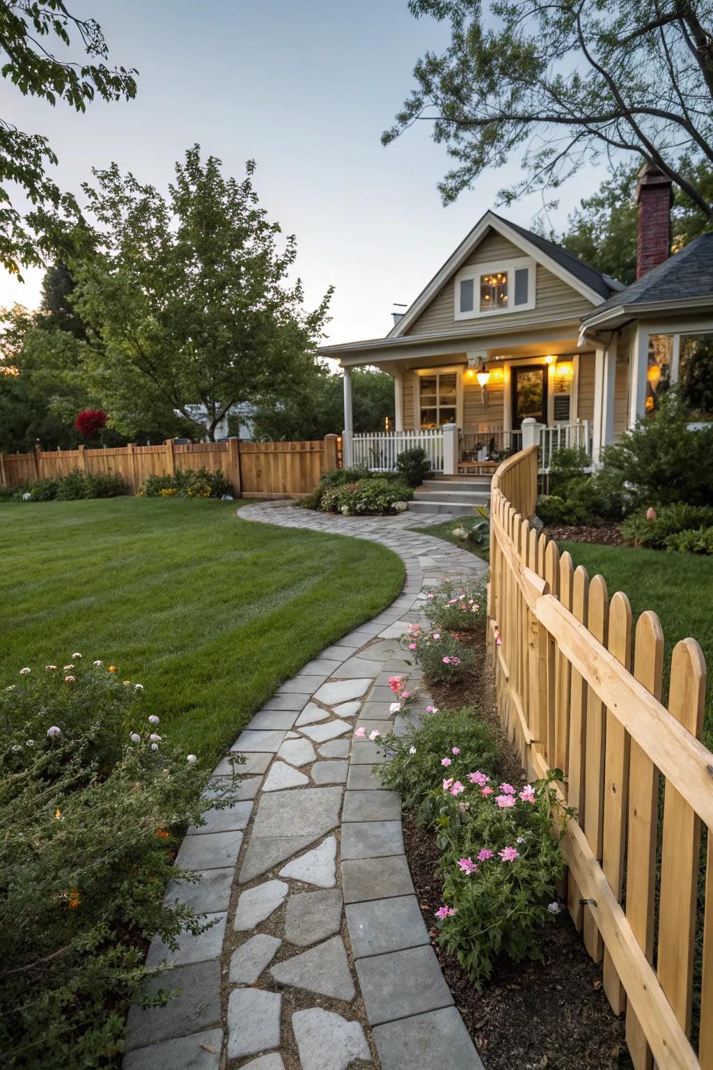 Enhance your entrance with a pathway-aligned fence.