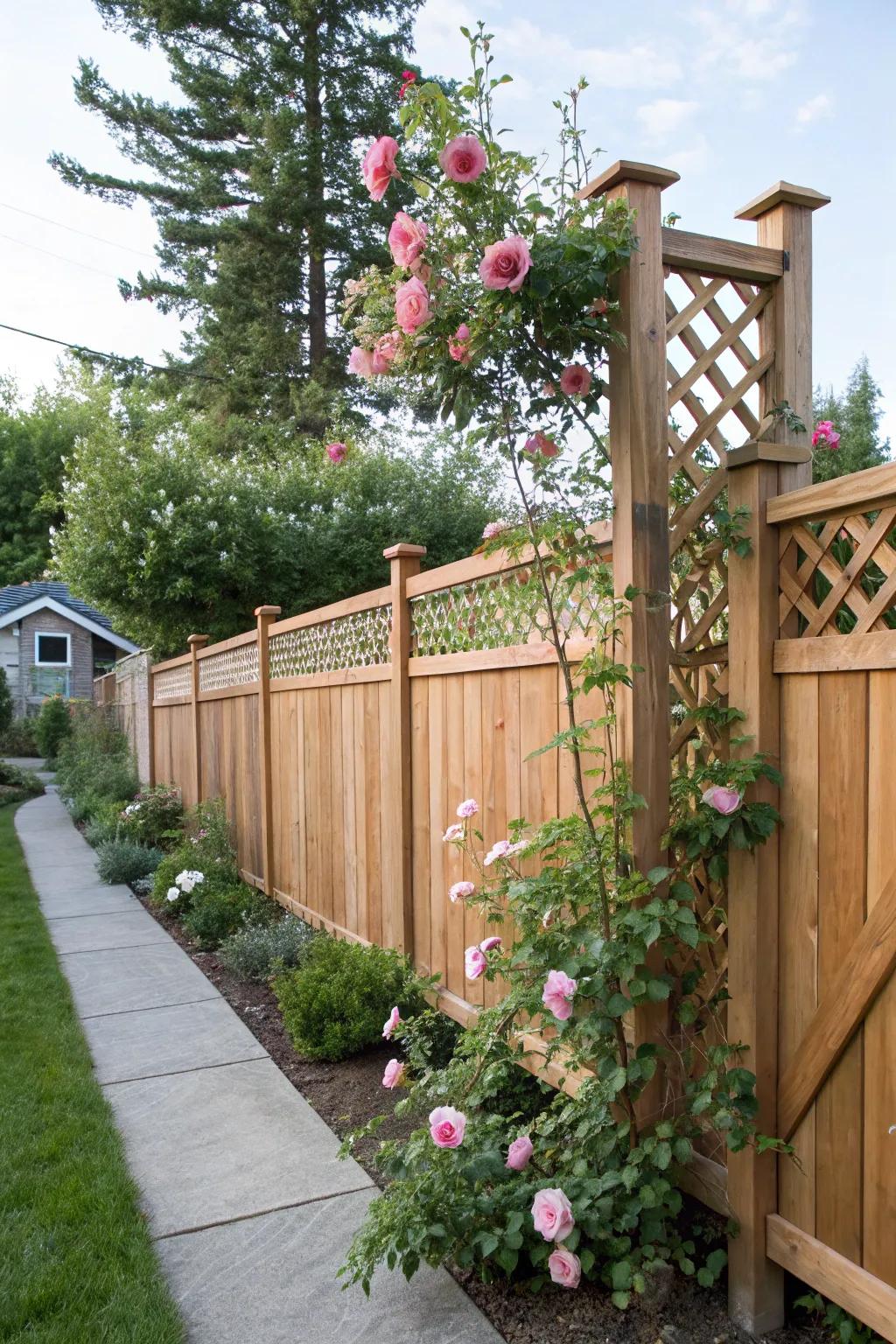 Charming privacy with a lattice top fence.