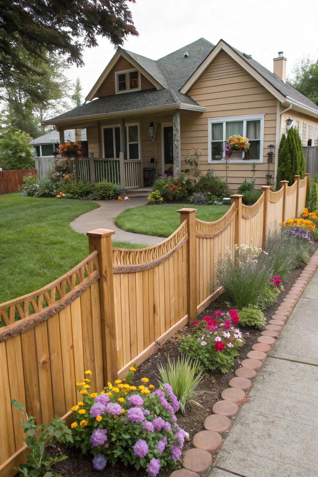 Whimsical charm with wavy top wood panels.