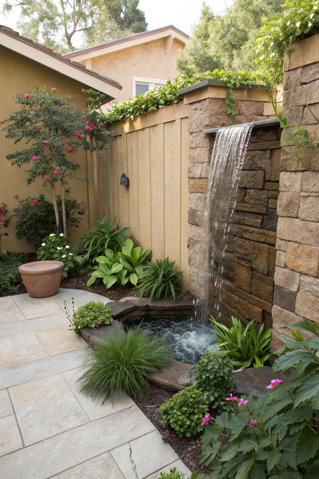 Corner waterfalls are perfect for utilizing small or awkward spaces.