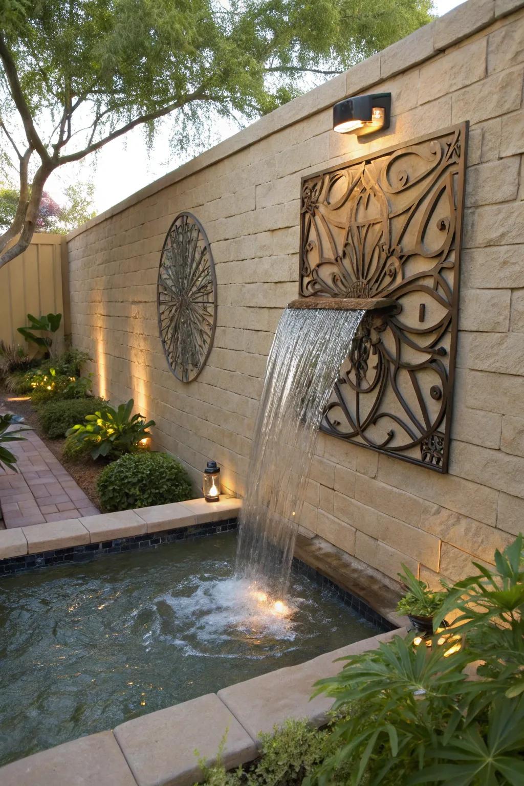 An artistic sculpture can make your waterfall a unique focal point.