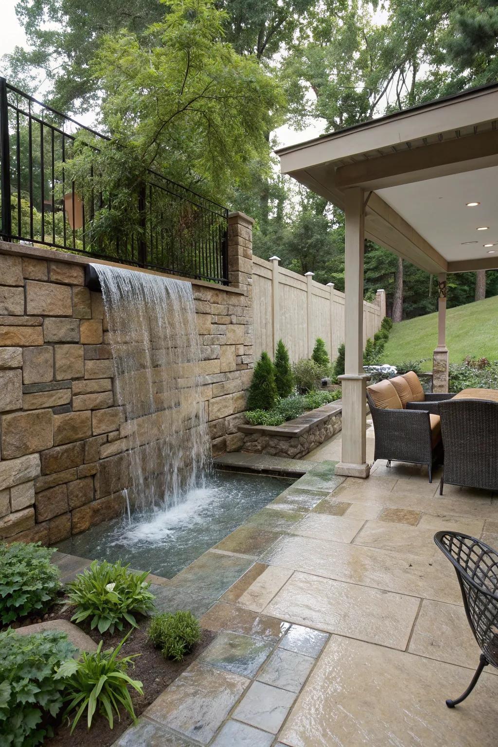 A waterfall can serve as a natural sound barrier, enhancing tranquility.