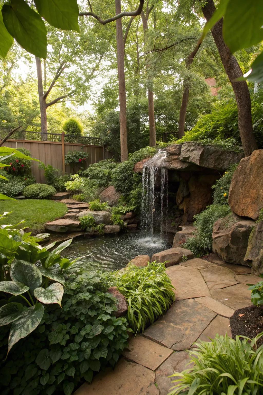 A hidden grotto waterfall offers an enchanting and secretive escape.