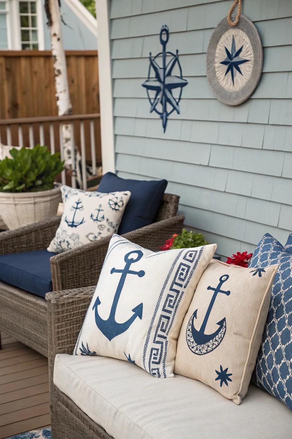 Anchor motifs provide a strong nautical statement for your patio.