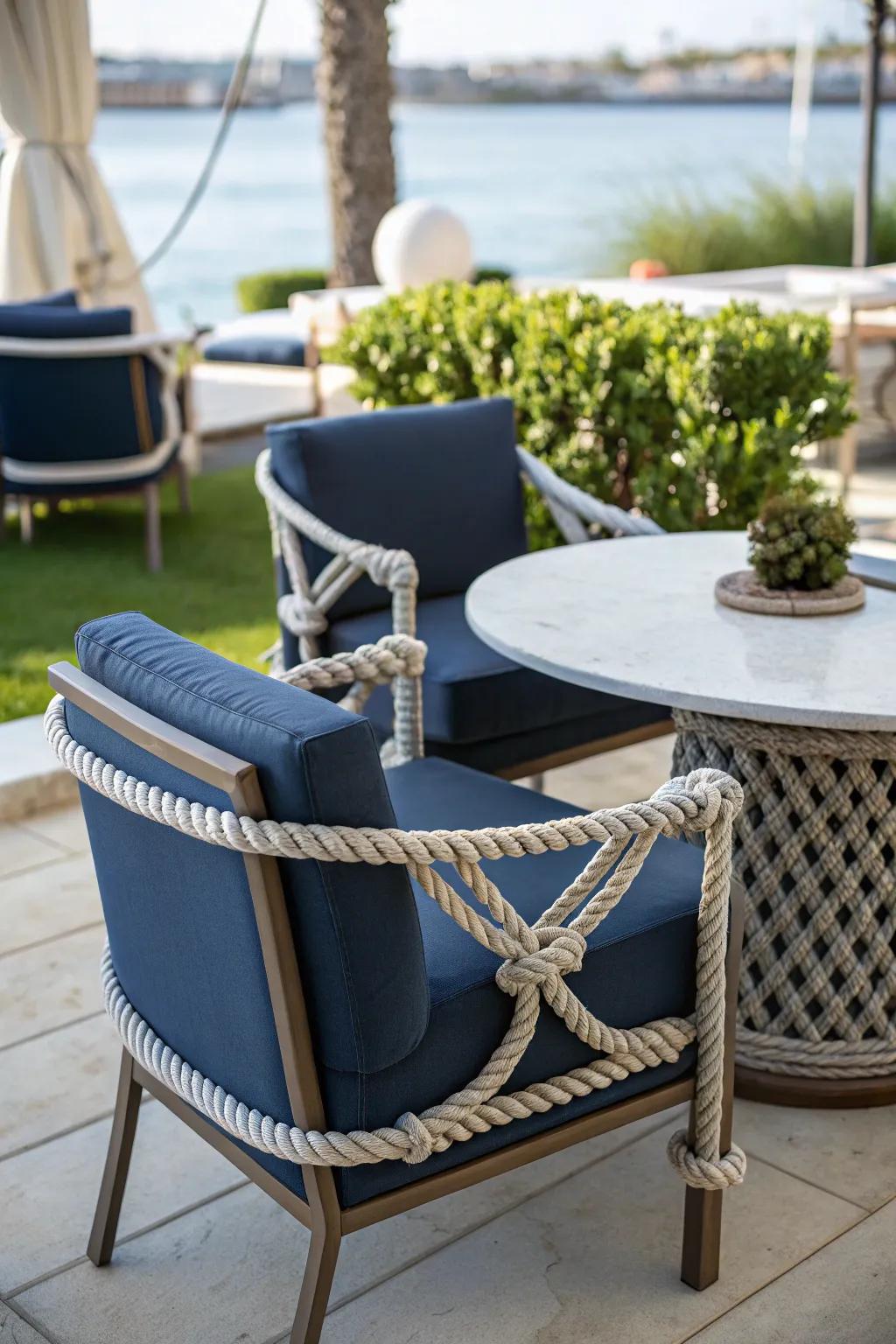 Nautical rope detailing adds texture and a maritime touch.