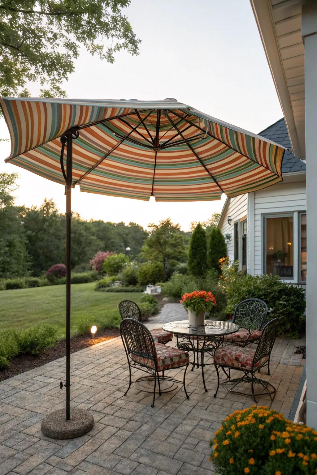 Striped umbrellas bring a touch of the seaside to your patio.