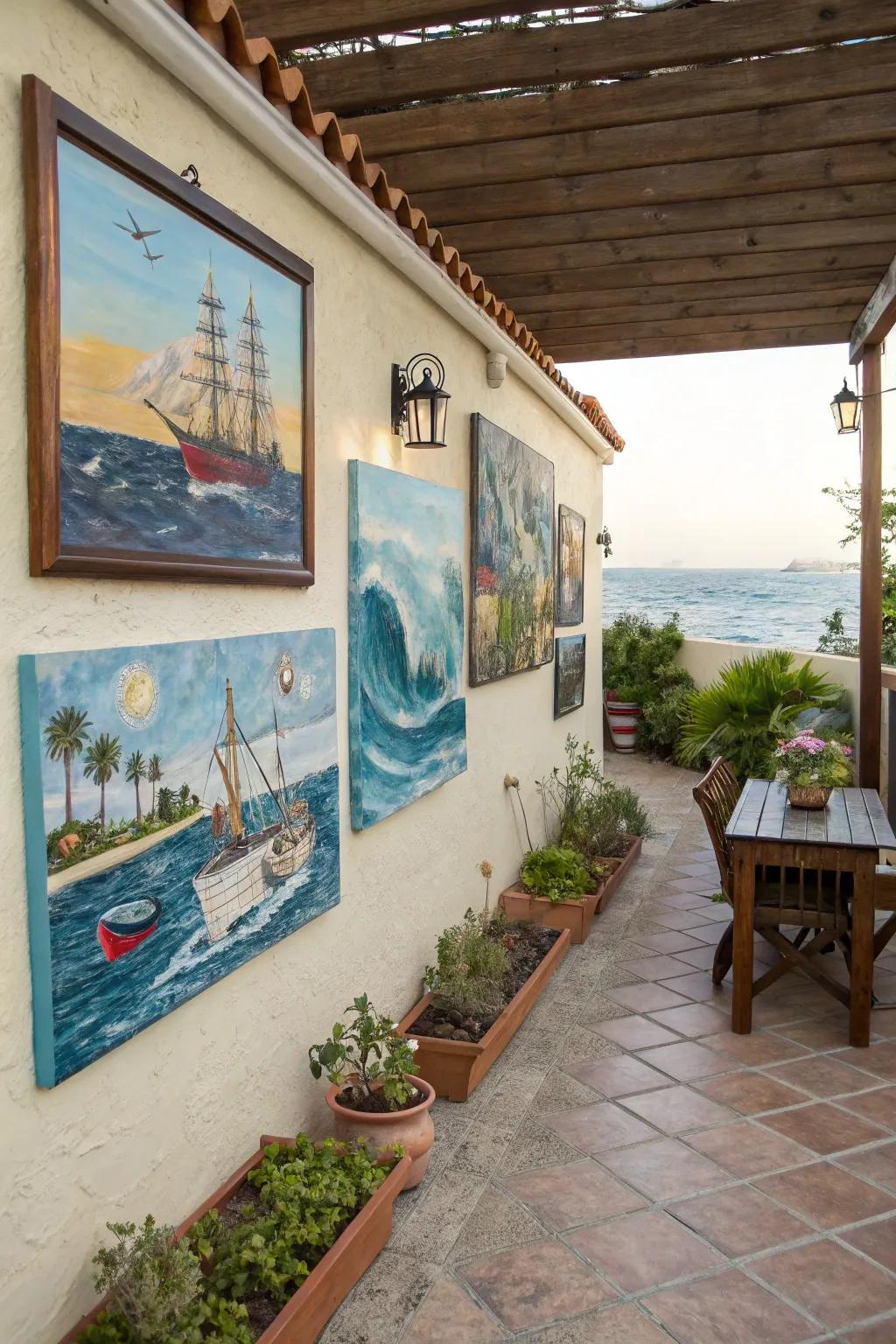 Marine artwork sets the scene for a nautical escape.