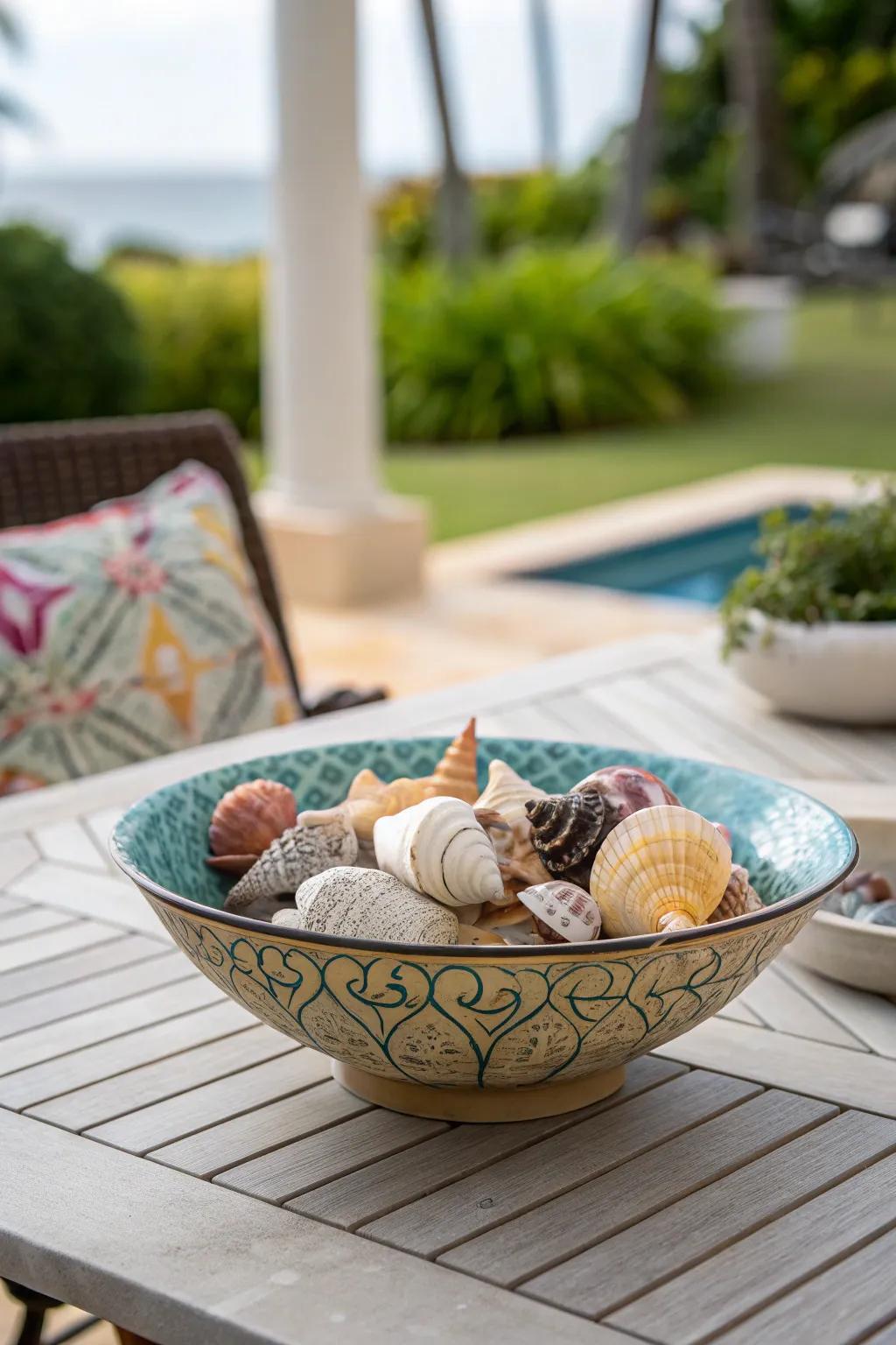 Seashell collections add an authentic seaside touch.