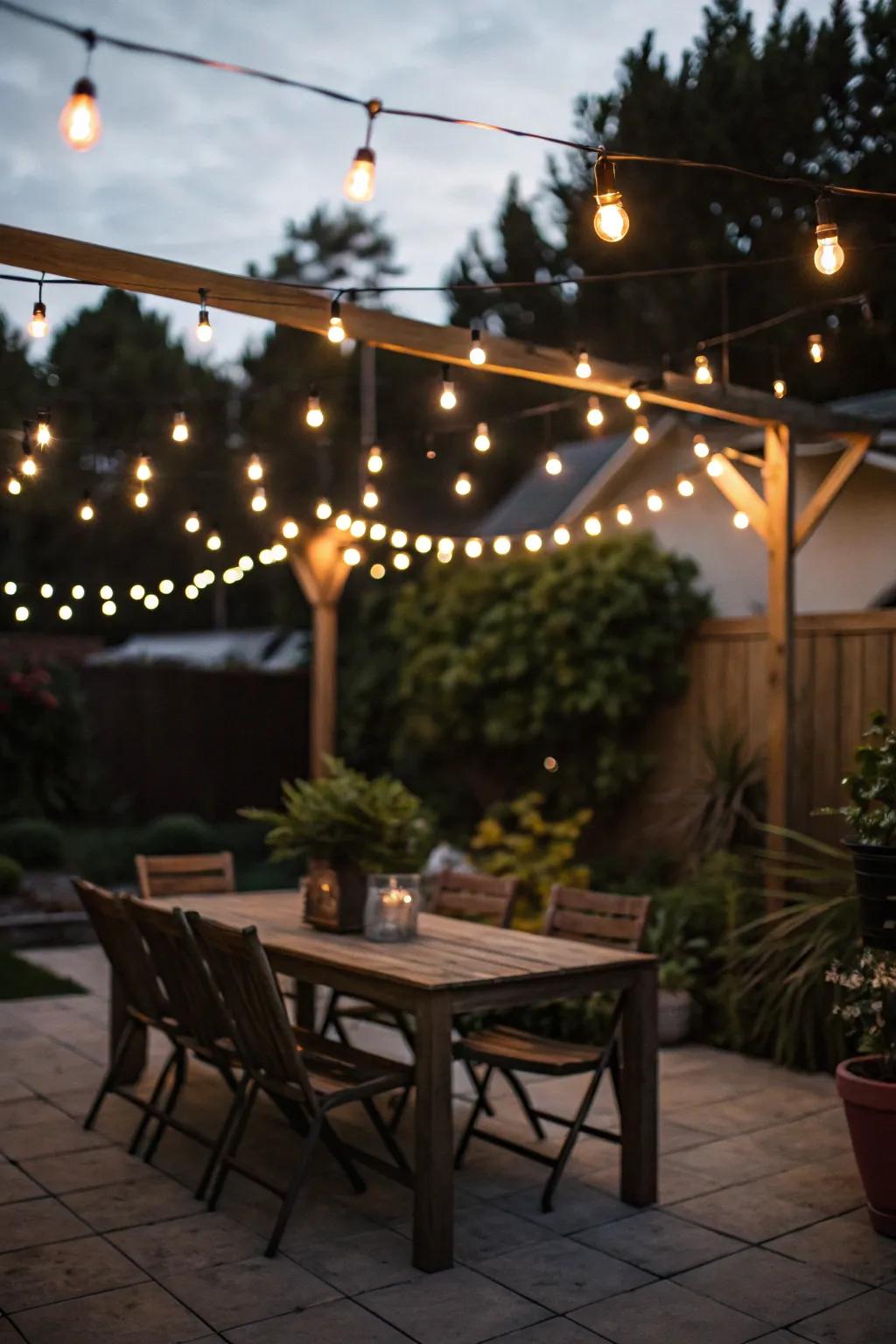 String lights create a magical, nautical ambiance.