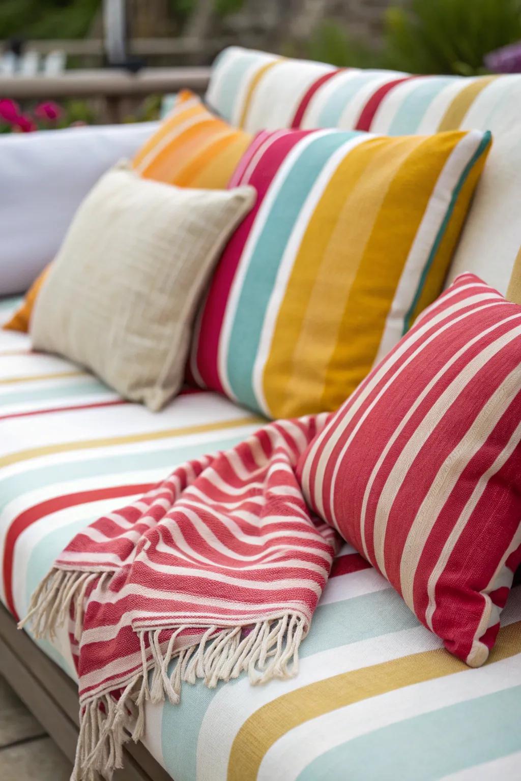 Striped textiles are a must-have for any nautical-themed patio.
