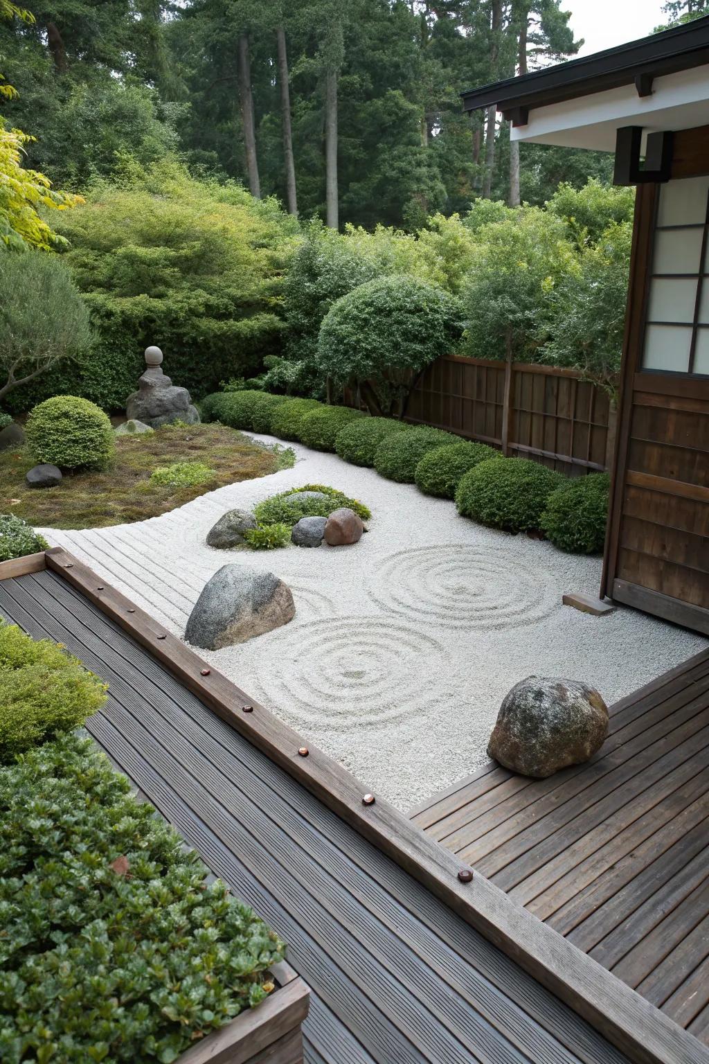 A zen corner offers a peaceful retreat on your deck.