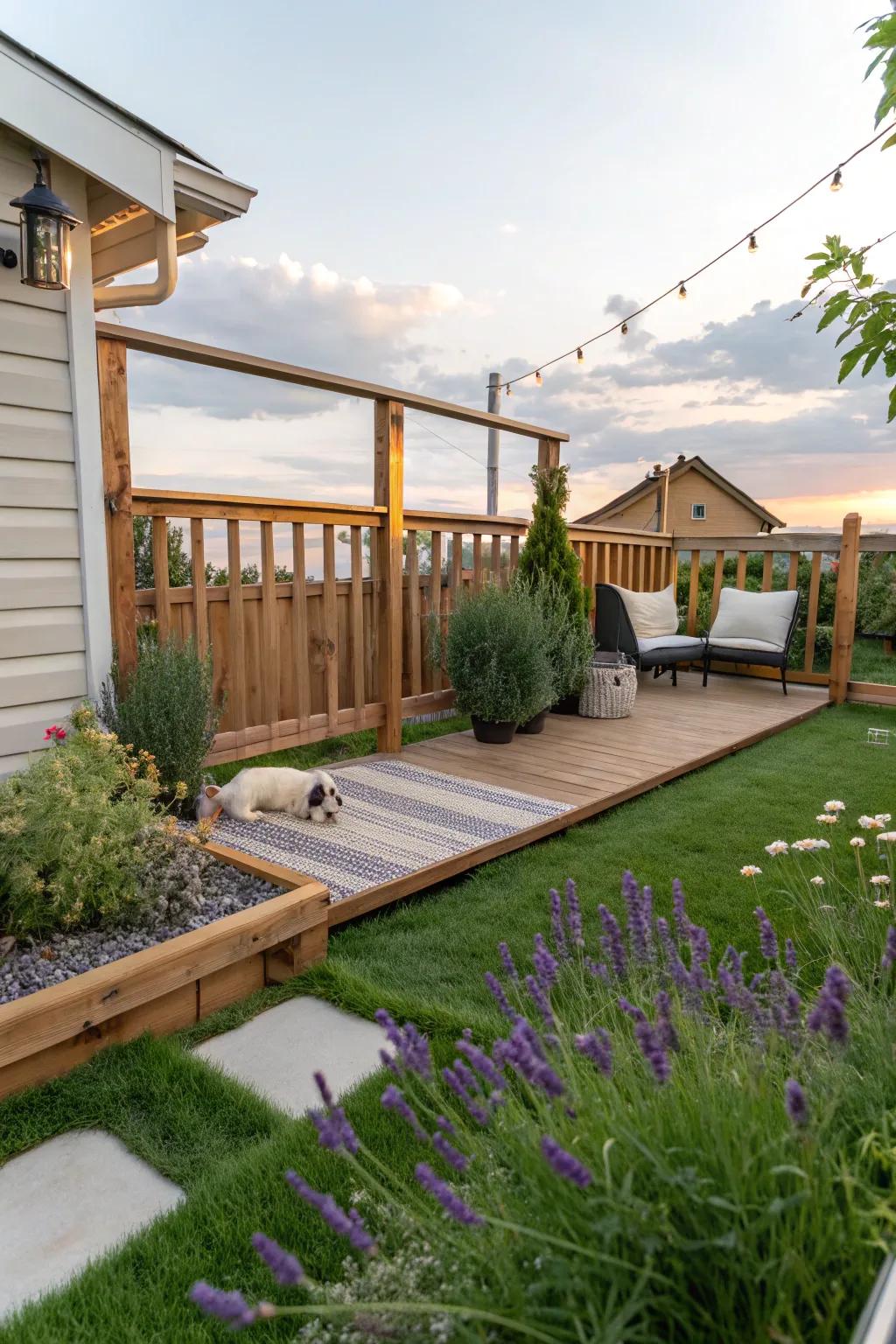 A pet-friendly zone makes your deck inclusive for all family members.