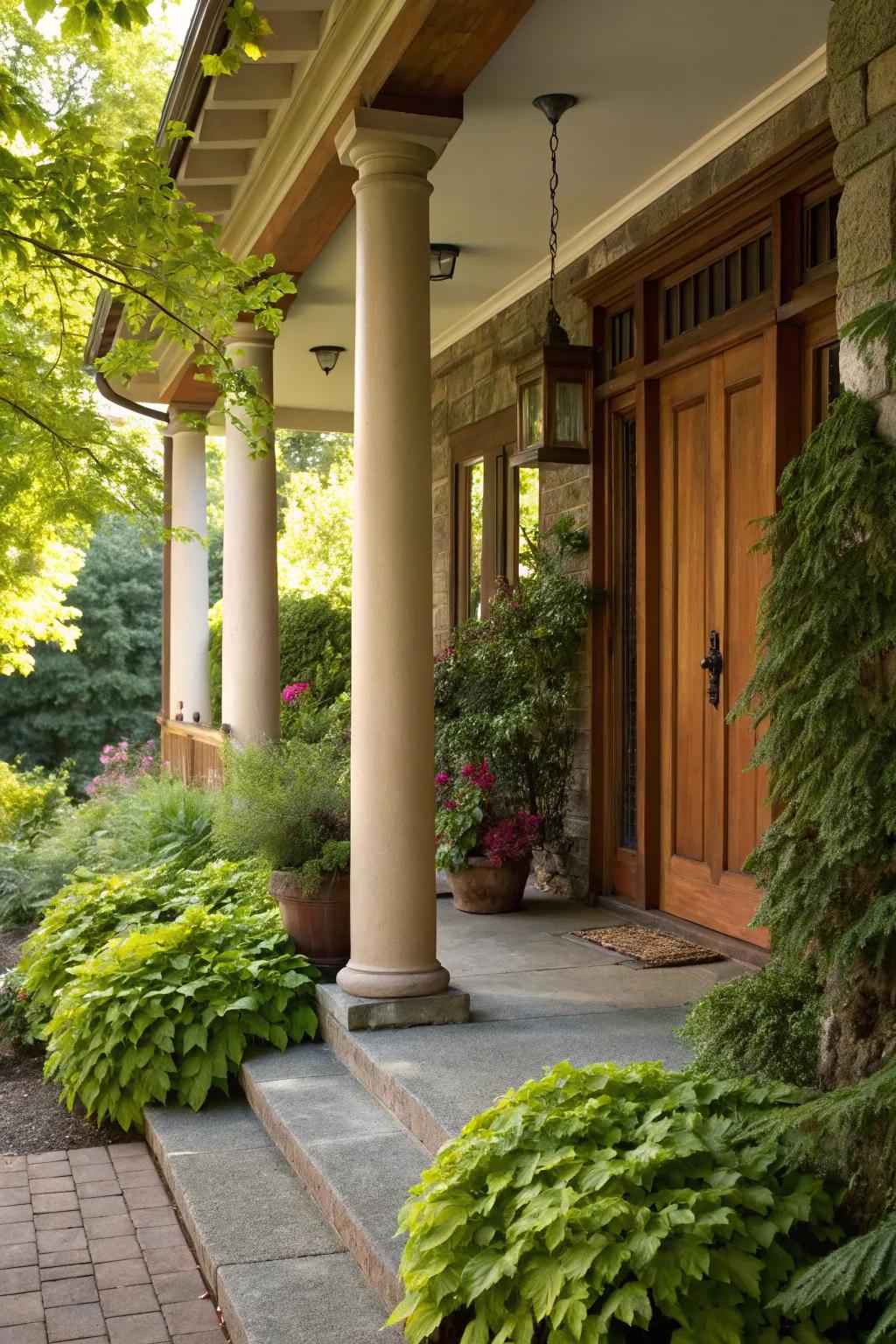 Cedar columns create a grand entrance on this porch.