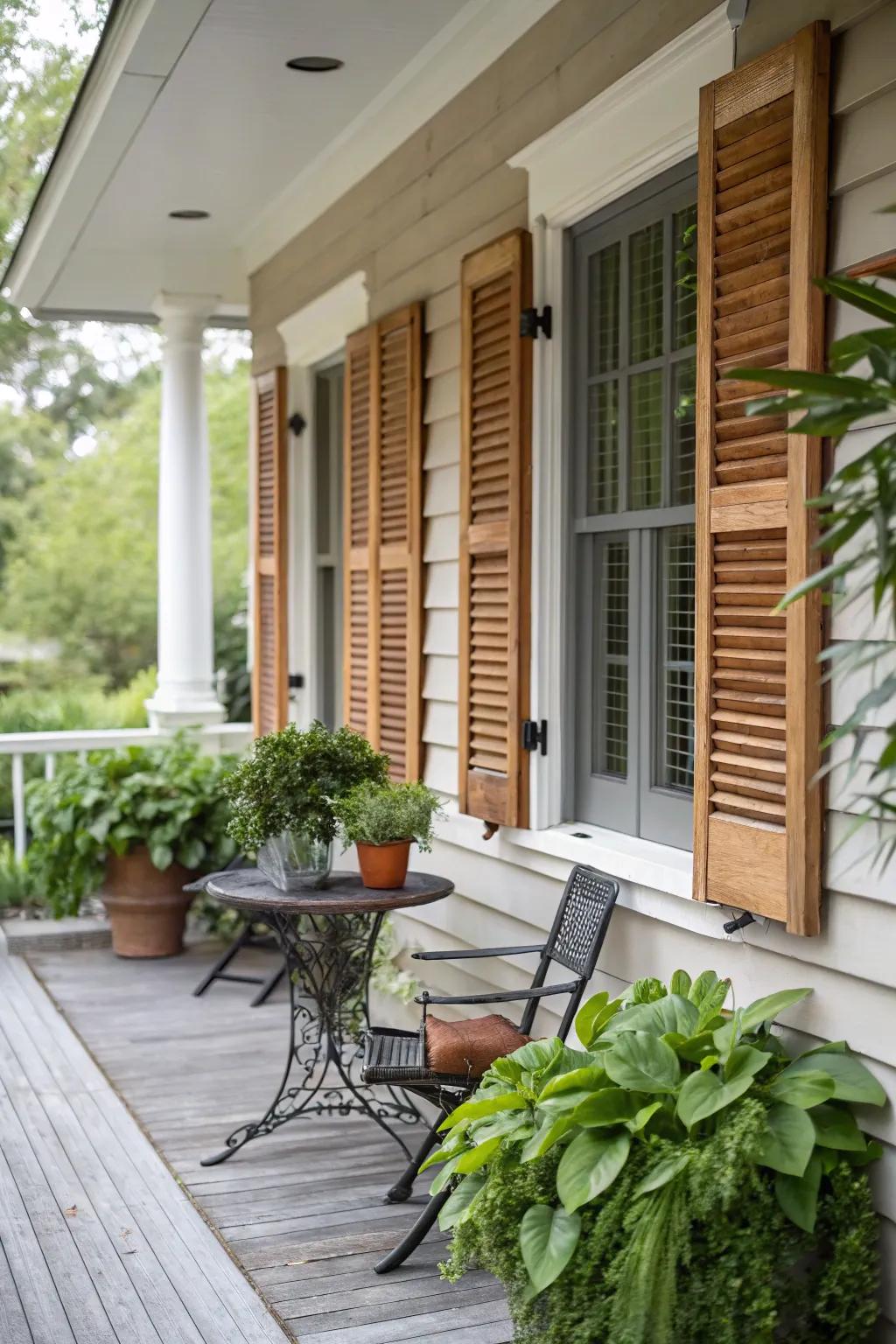 Cedar shutters enhance the charm of this porch.