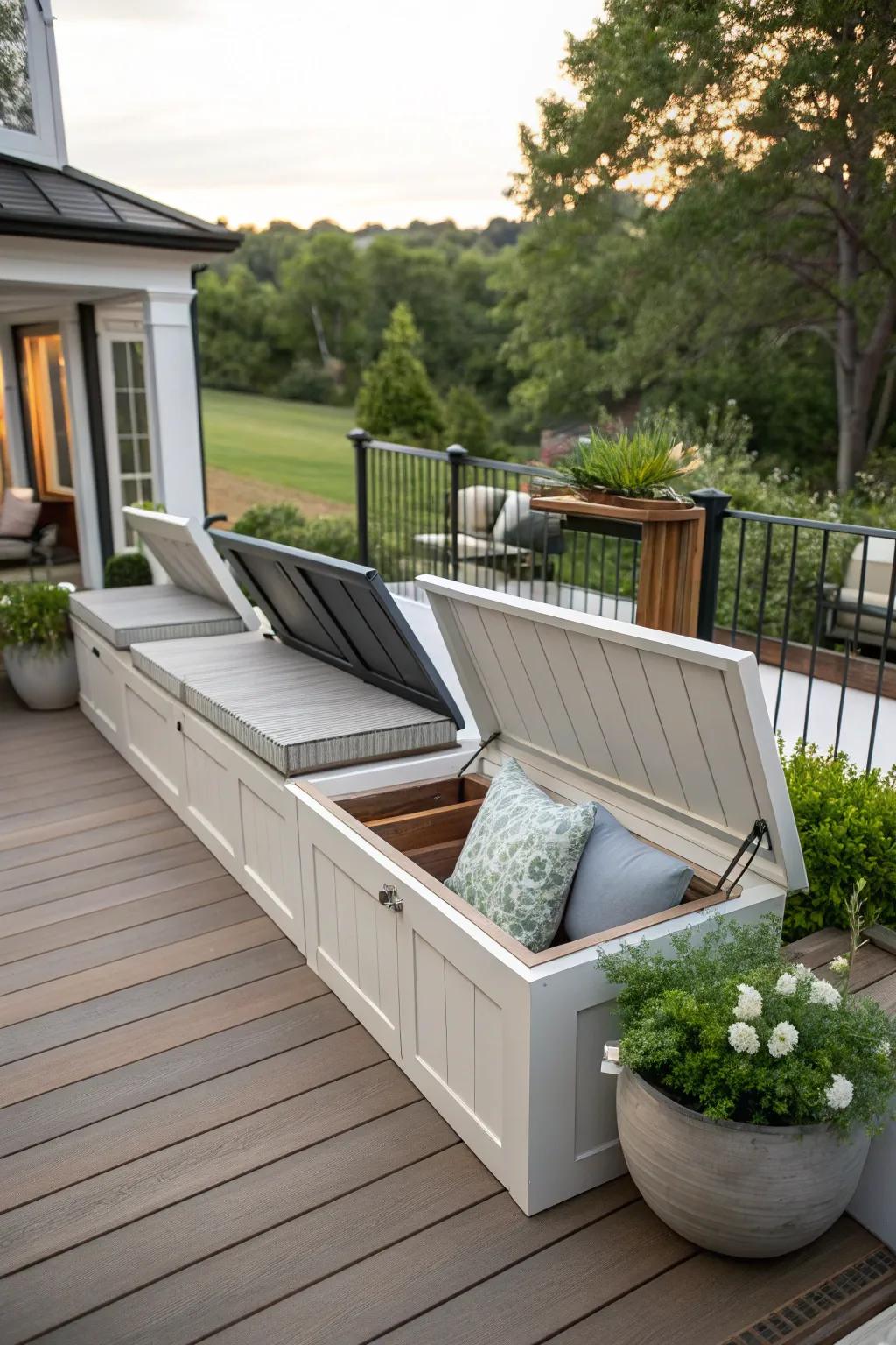 Keep your deck clutter-free with hidden storage.