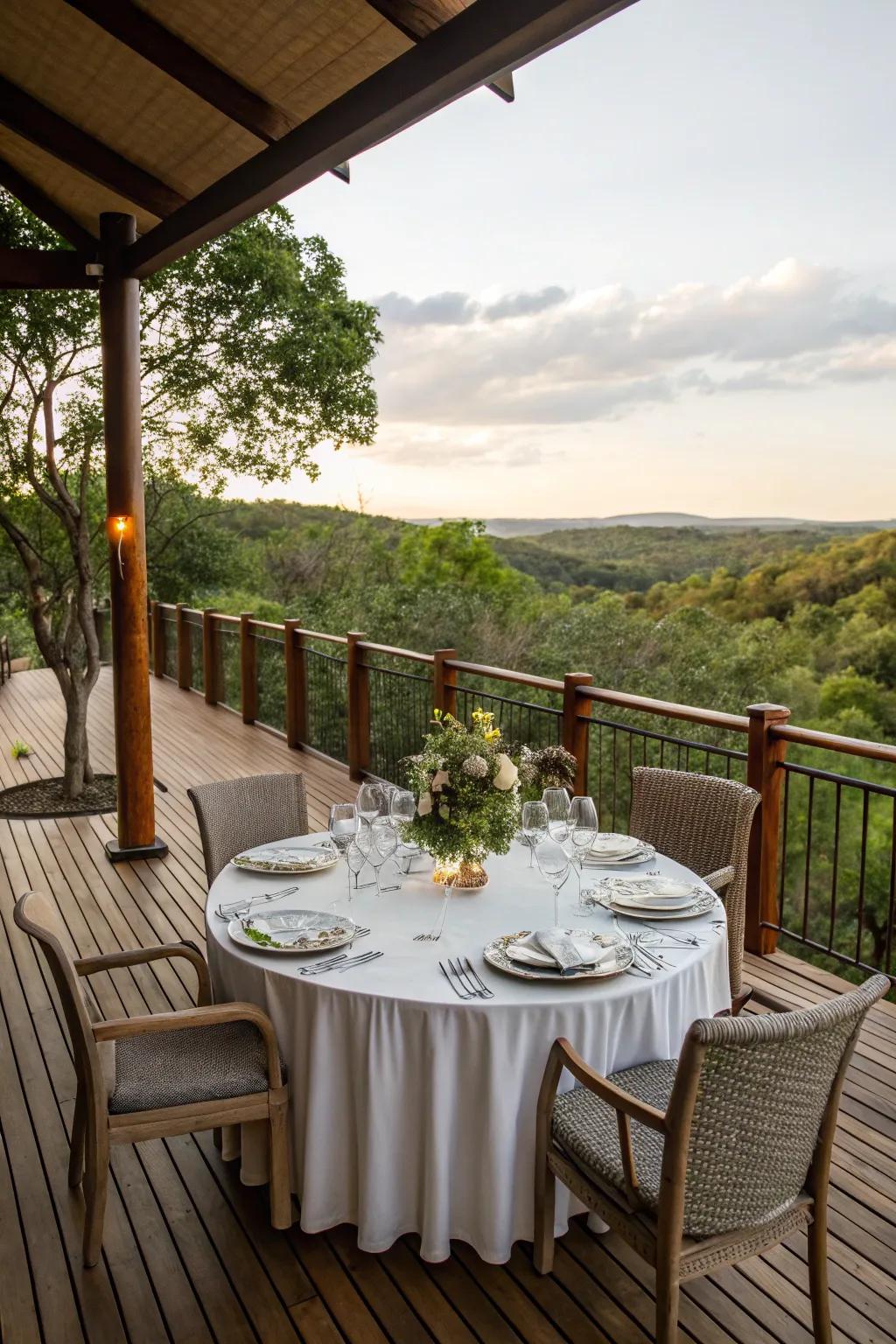 A perfect alfresco dining setup on the deck.