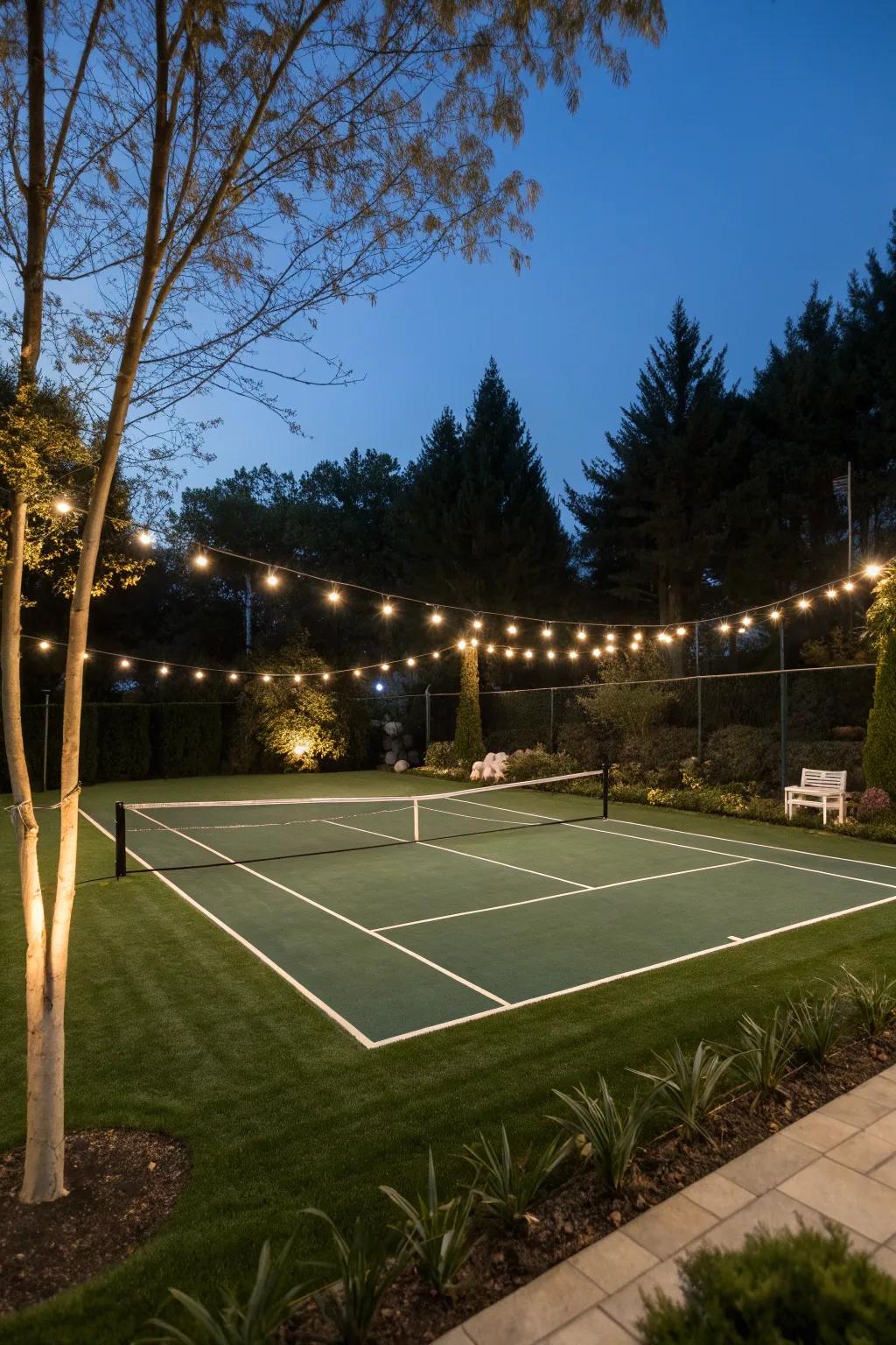 Play tennis anytime with well-placed lighting.