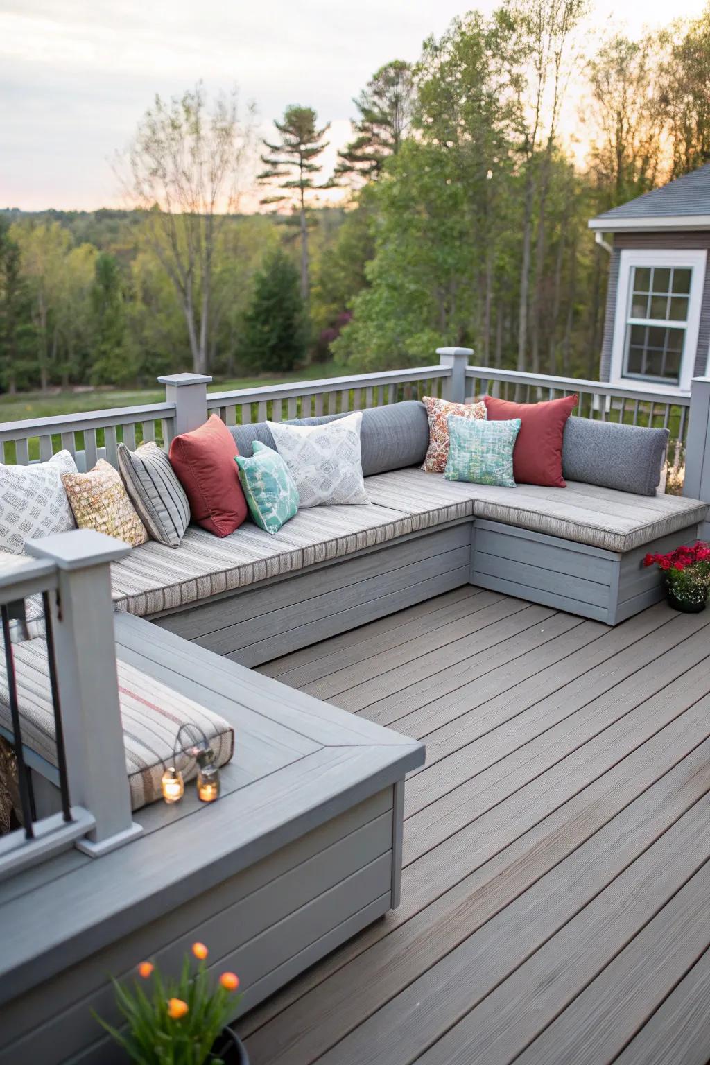 Built-in seating adds function and style to this composite deck.