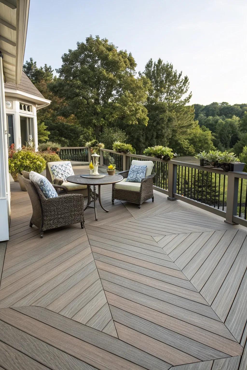 A herringbone pattern adds elegance to this composite deck.