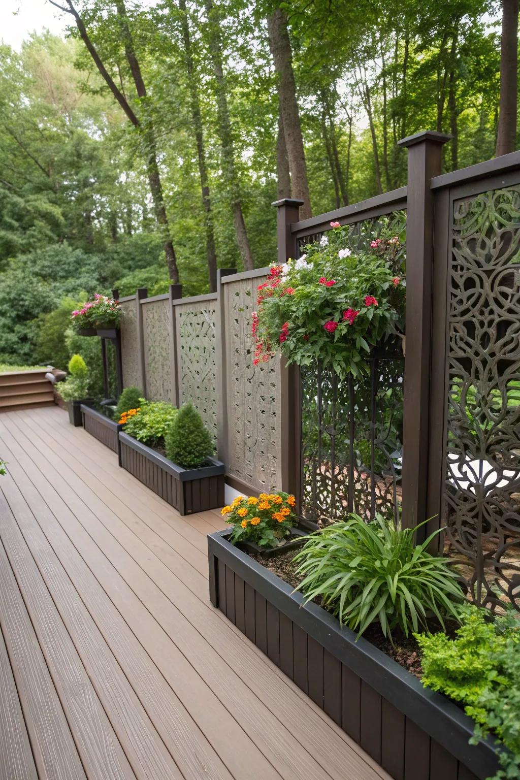 Privacy screens offer seclusion and style to this deck.