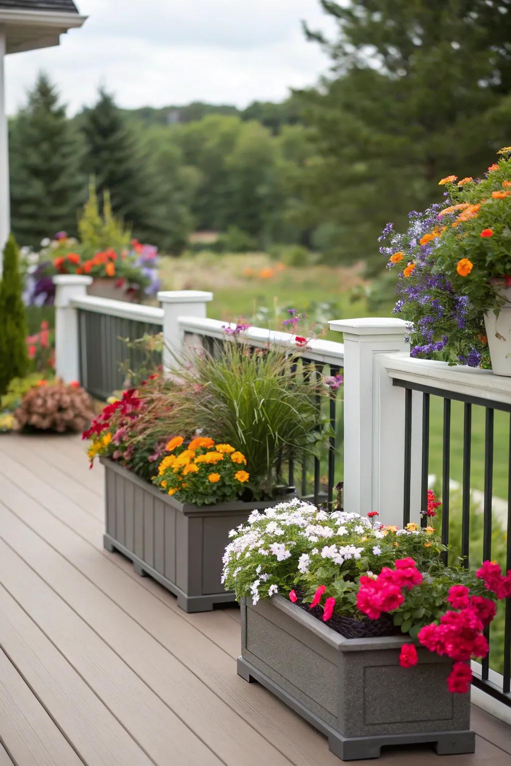 Built-in planters add natural beauty to this composite deck.