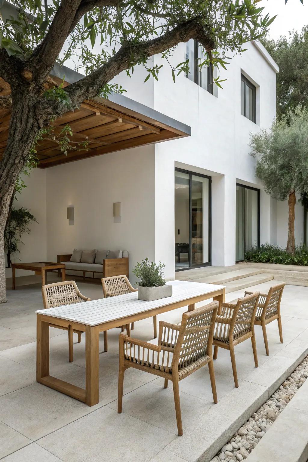Minimalist furniture adds elegance and comfort to any modern courtyard.