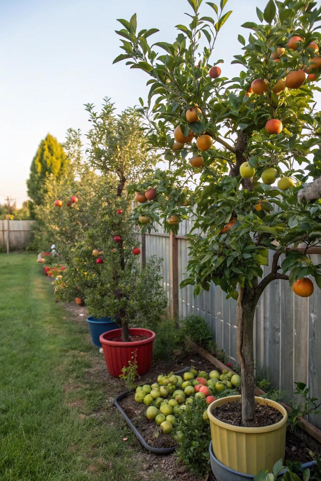 Enjoy fresh fruits with container-grown trees.