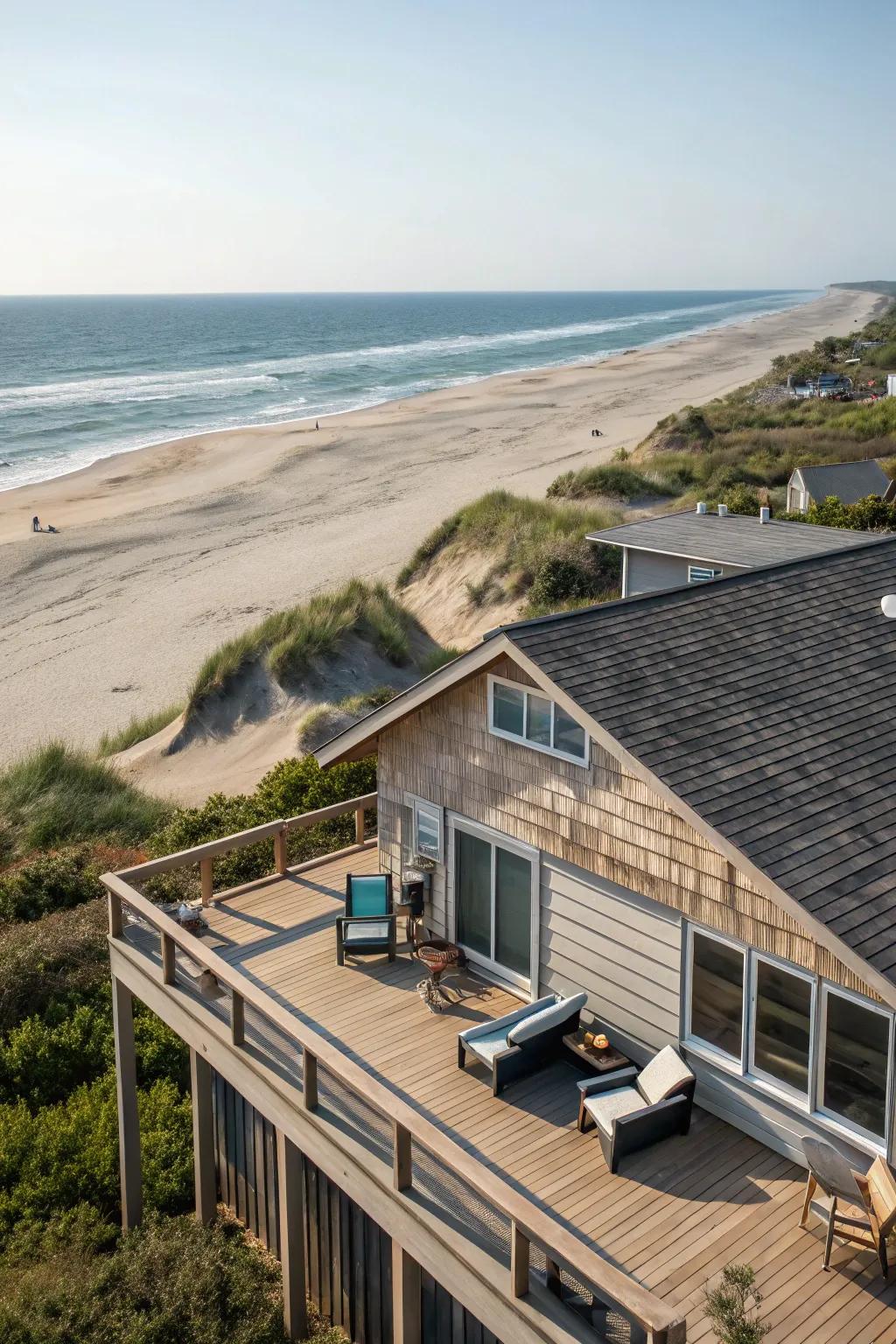 A rooftop deck offers endless sky and sea vistas.