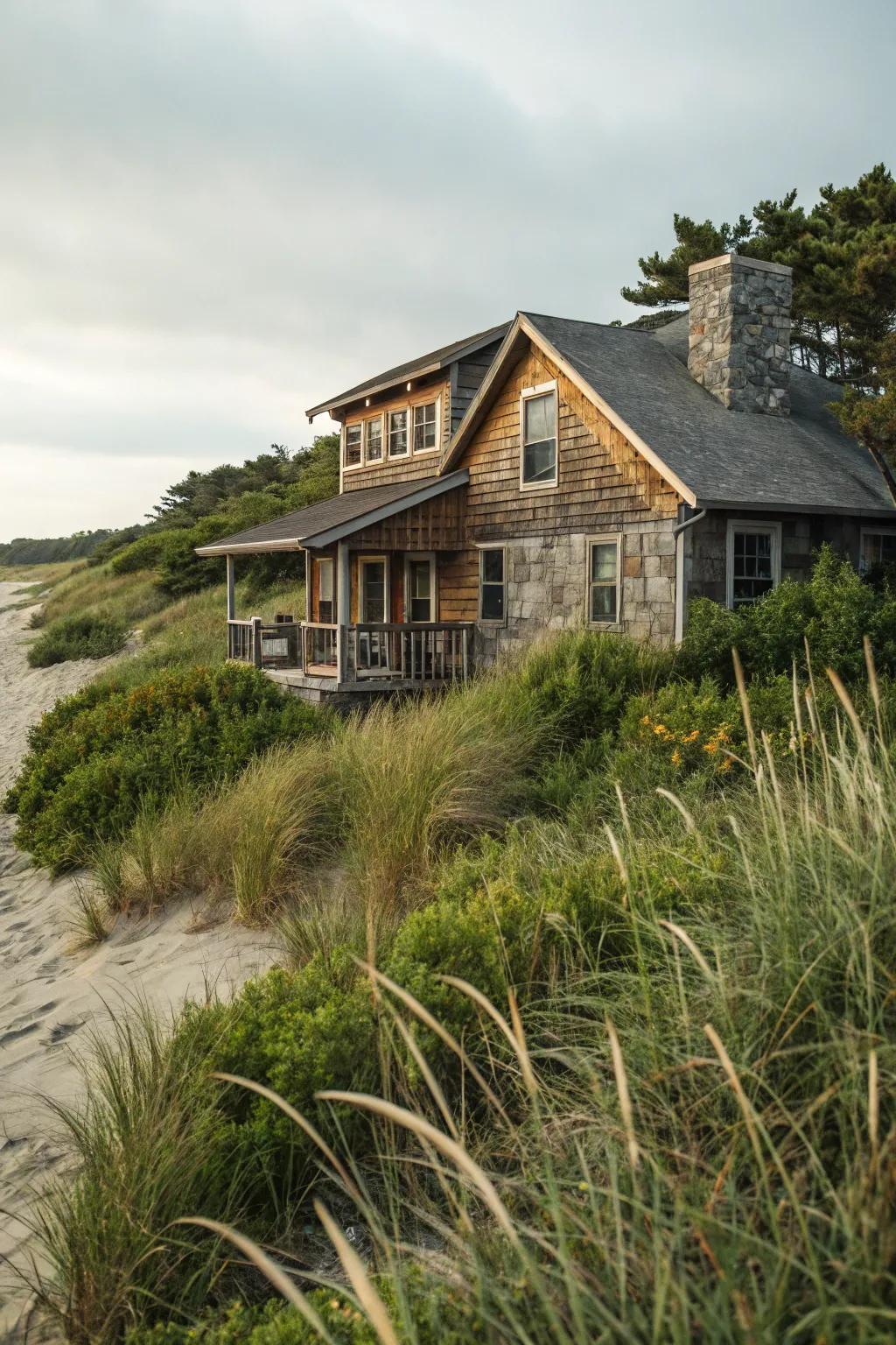 Natural materials blend seamlessly with the coastal environment.