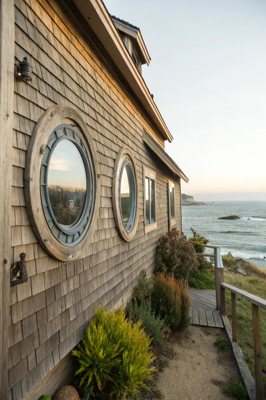 Porthole windows are a quirky nod to maritime style.