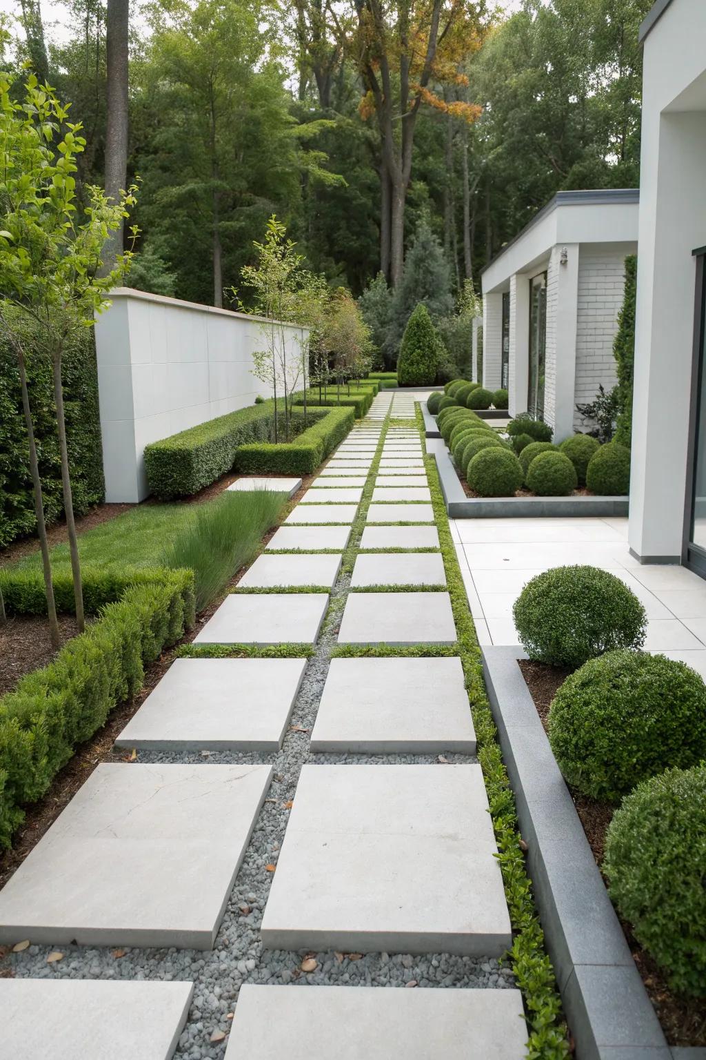 Concrete pavers provide a contemporary touch to garden paths.
