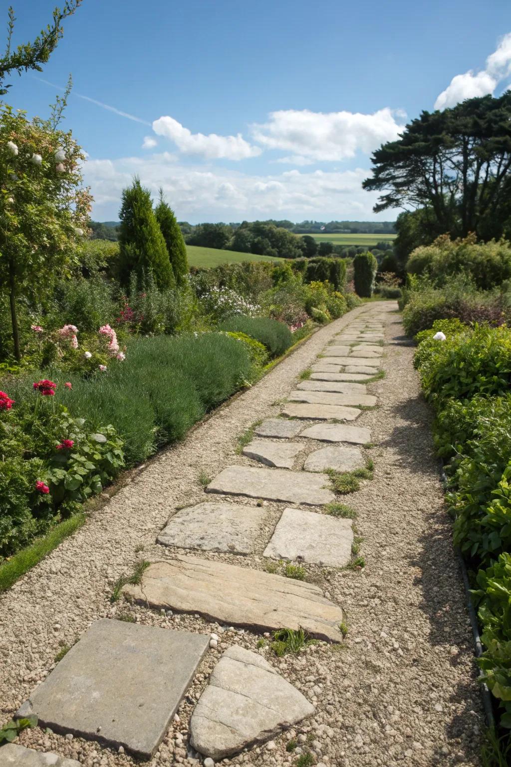 Pea gravel adds texture and charm to paver pathways.